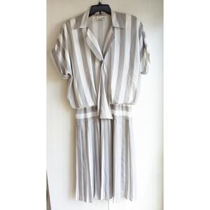 Blake Elizabeth Women Gray White Short Sleeve Tied Collar Striped Dress Size 16